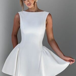 White Pleated A-Line Mini Dress for Brides